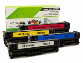 Cartouche Laser HP CE410X/CE411A/CE412A/CE413A - 305X/305A Compatible Combo Pack BK/C/M/Y-1