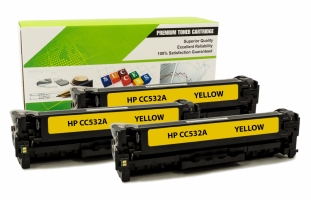 HP CC532A - 304A JAUNE Compatible 3-Pack