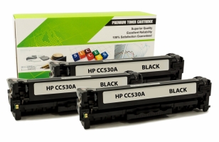 HP CC530A - 304A NOIR Compatible 3-Pack
